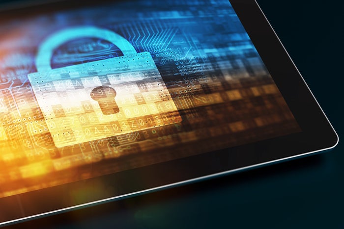 Tablet with lock showing secure encryption