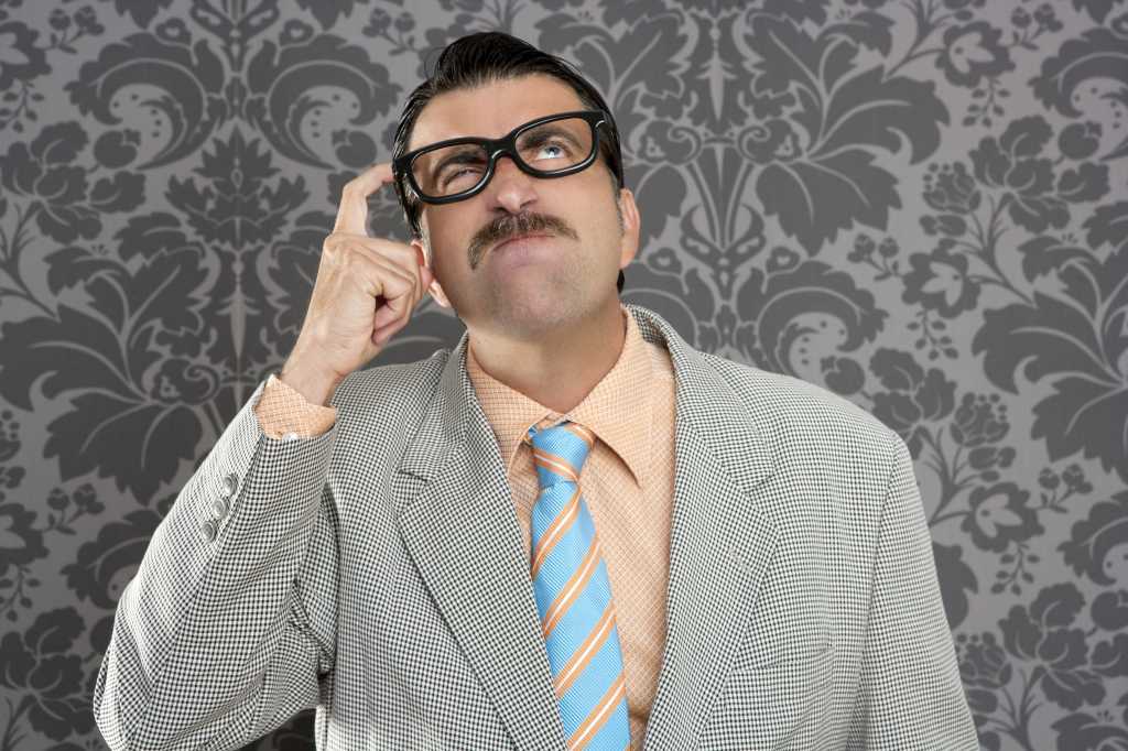 Nerd businessman pensive gesture silly funny retro 123079430