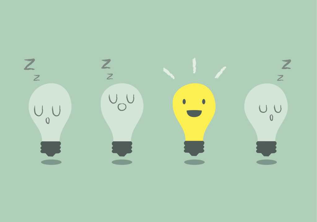 Lightbulb waking up idea breakthrough bright
