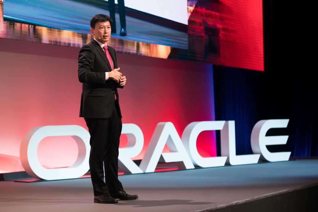 Chee Hong Tat, Senior Minister of State of Singapore, speaking during a keynote at Oracle OpenWorld
