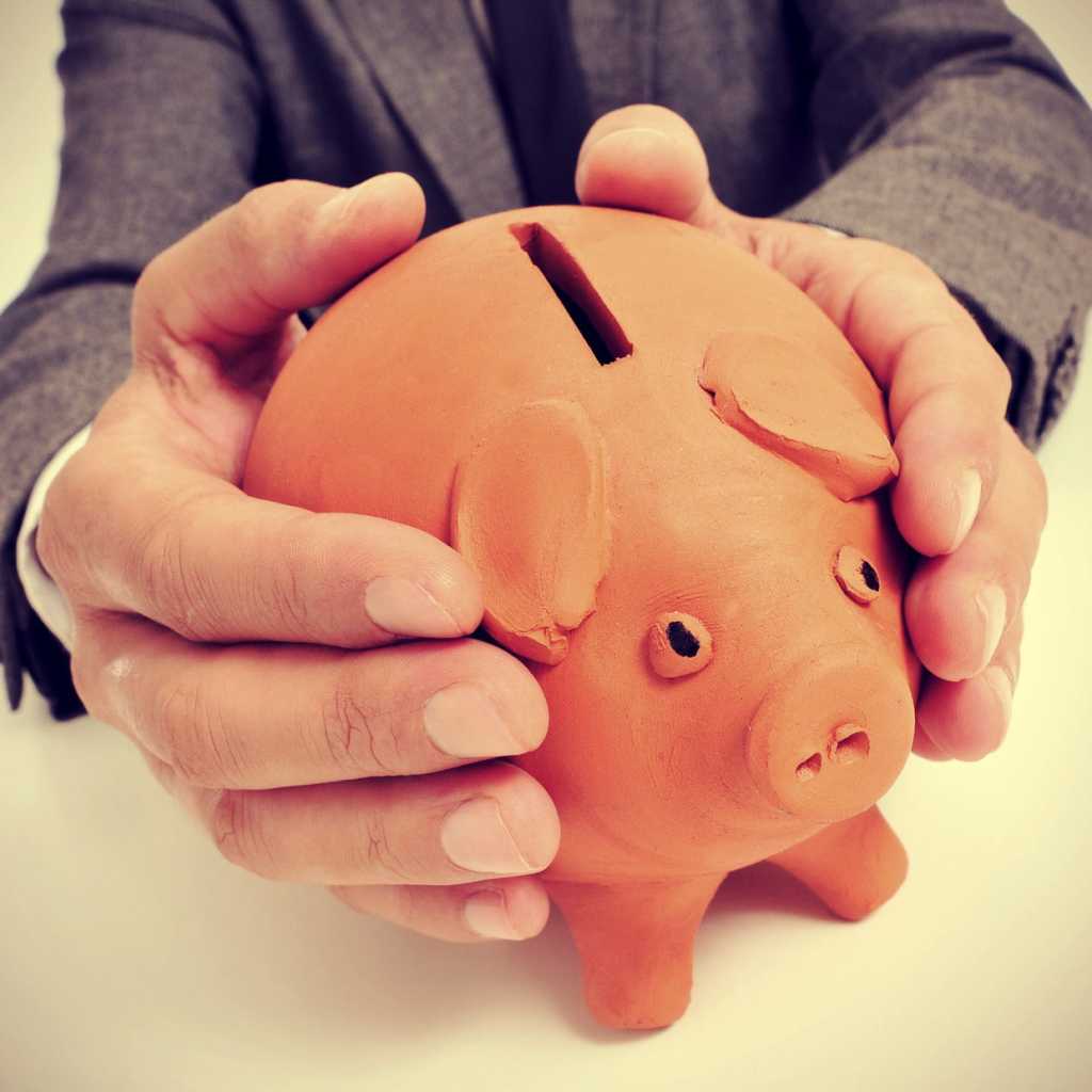 Holding piggy bank
