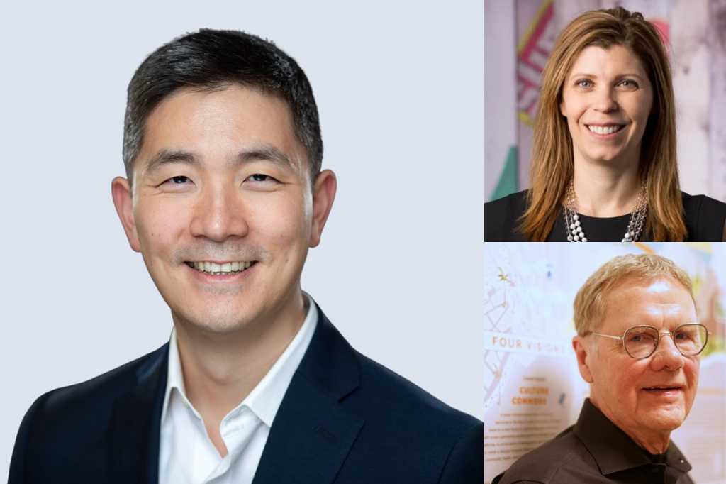 Speakers at CIO's Future of Work June 2022 Pizza Hut Global Chief Digital and Technology Officer Joe Park; Mindy Simon, CIO, Global Business and Information Services at Conagra Brands; Bob Johansen, distinguished fellow at the Institute for the Future
