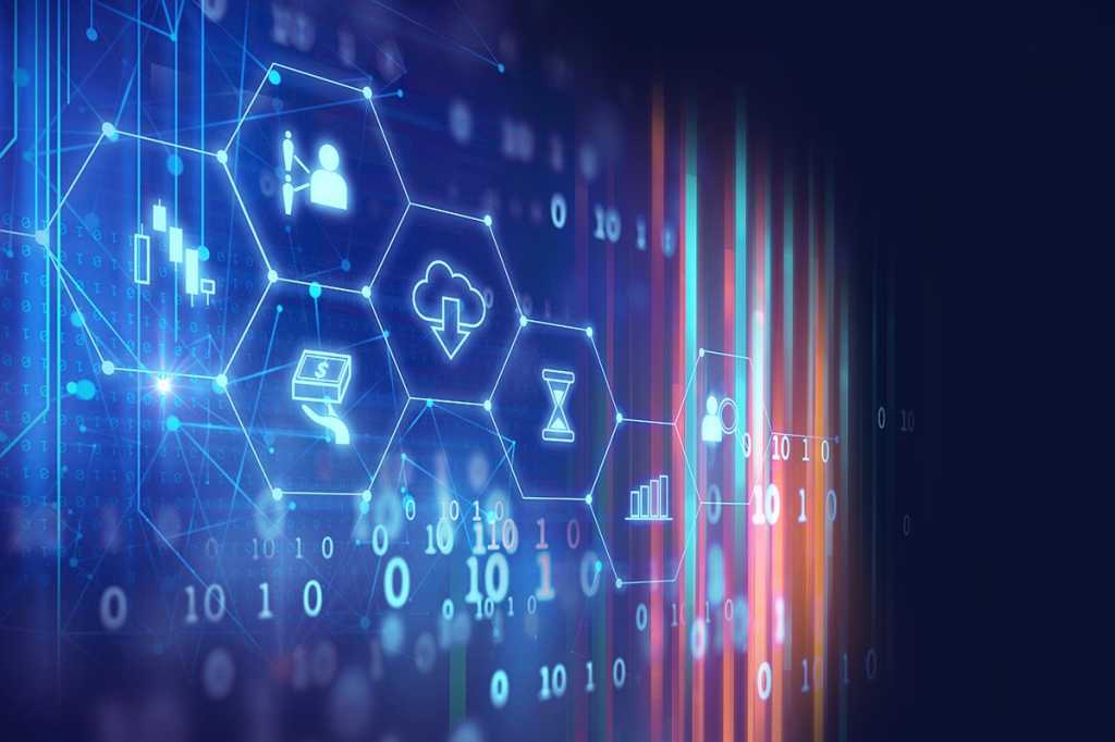 abstract FinTech symbols and data connections