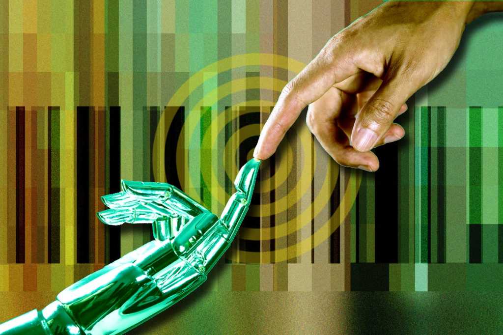 ai vendor relationship management bar code artificial intelligence hand on virtual screen