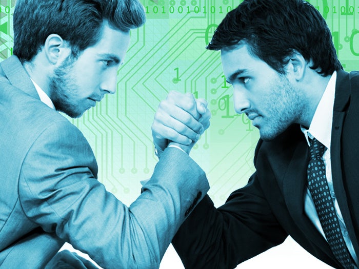 two men arm wrestling face off battle