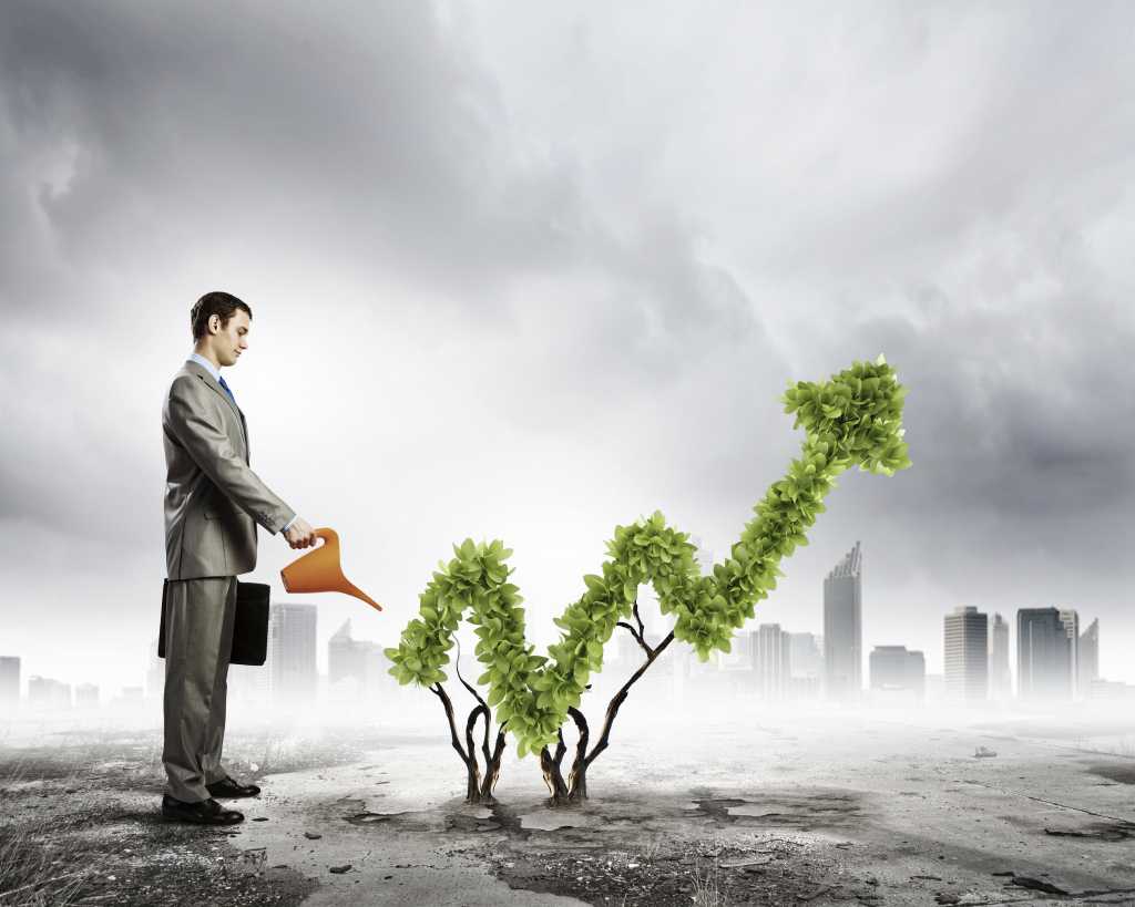 man watering tree business growth