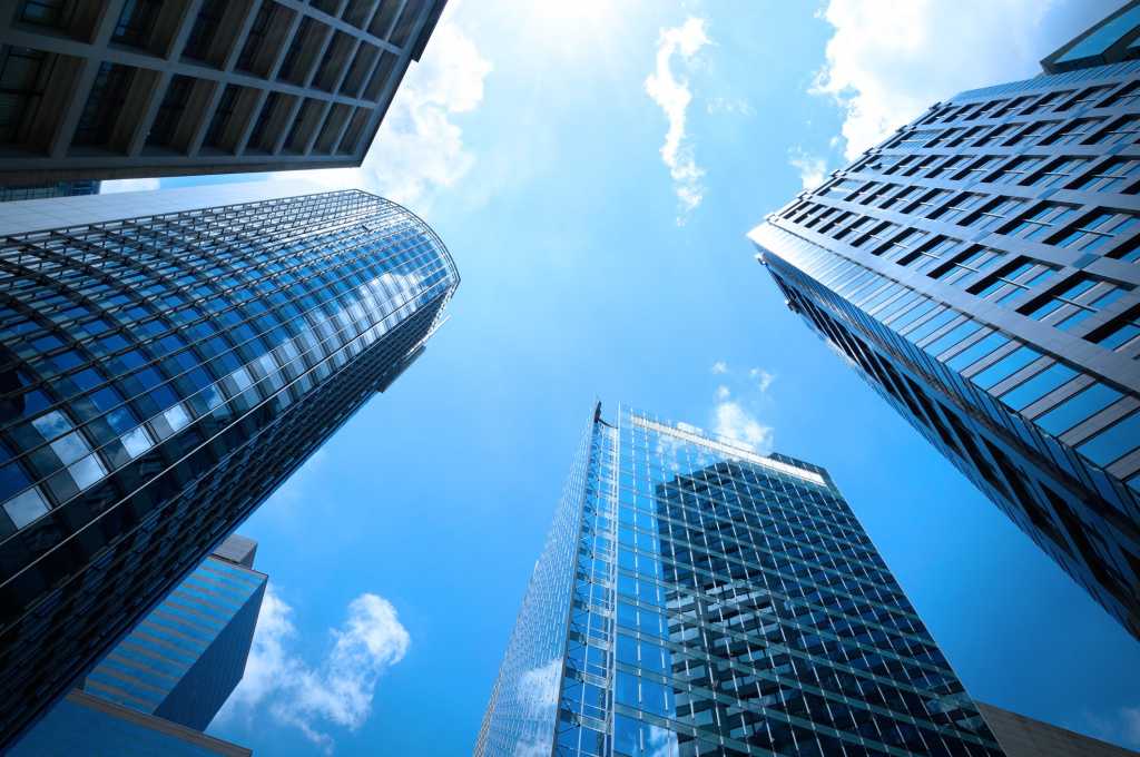 business buildings clouds
