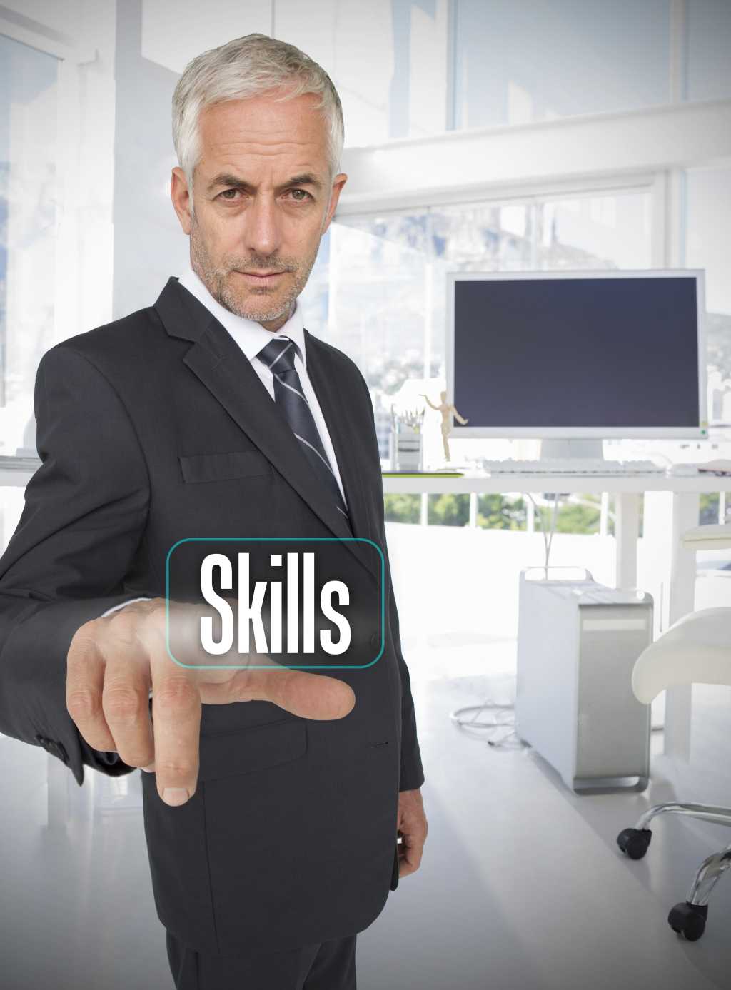 businessman selecting the word skills 175228552