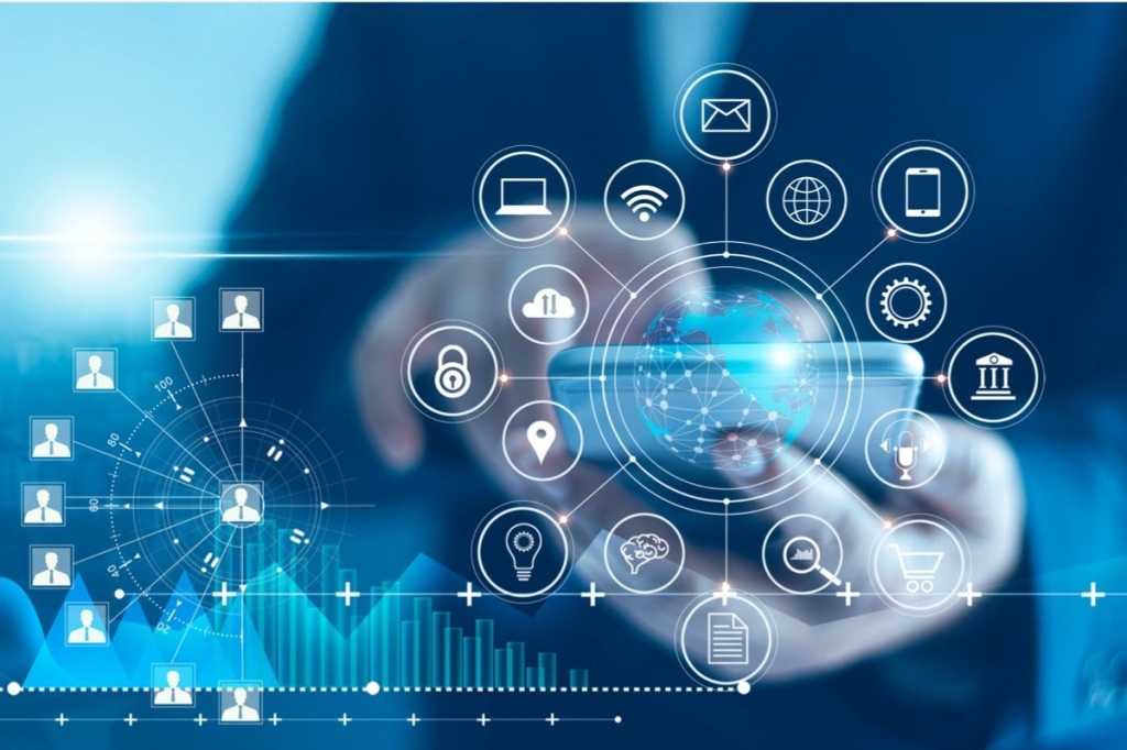 businessman using mobile smartphone and icon network connection data picture id1182604339