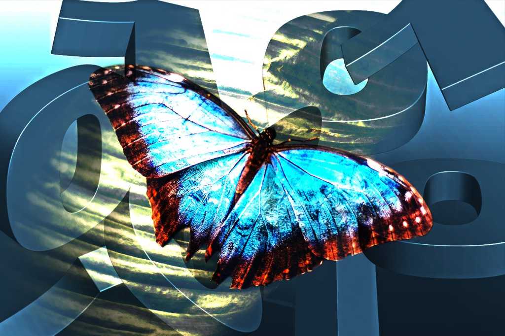 digital transformation / butterfly in an abstract binary environment