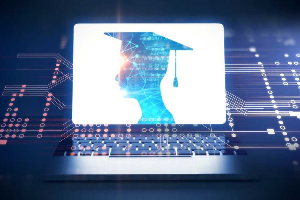 Abstract composite - graduate / networking and computing imagery / laptop / keyboard / circuits