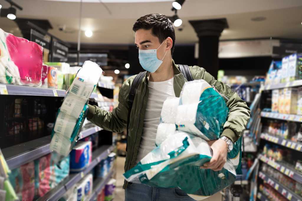 Consumer shopper buying Toilet paper [retail, COVID-19, hoarding]