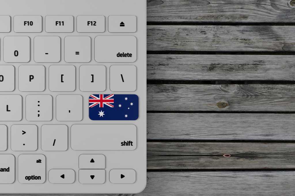 Picture of white keyboard with Australian flag over the enter key [mac keyboard]
