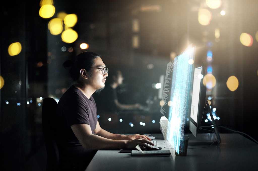 Conceptual image of an individual user working with an extruded virtual display.