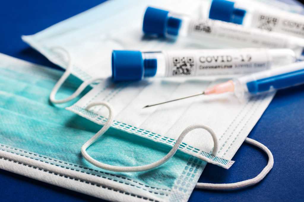 COVID-19 coronavirus testing / test tubes / syringe / face masks / infection / outbreak / pandemic