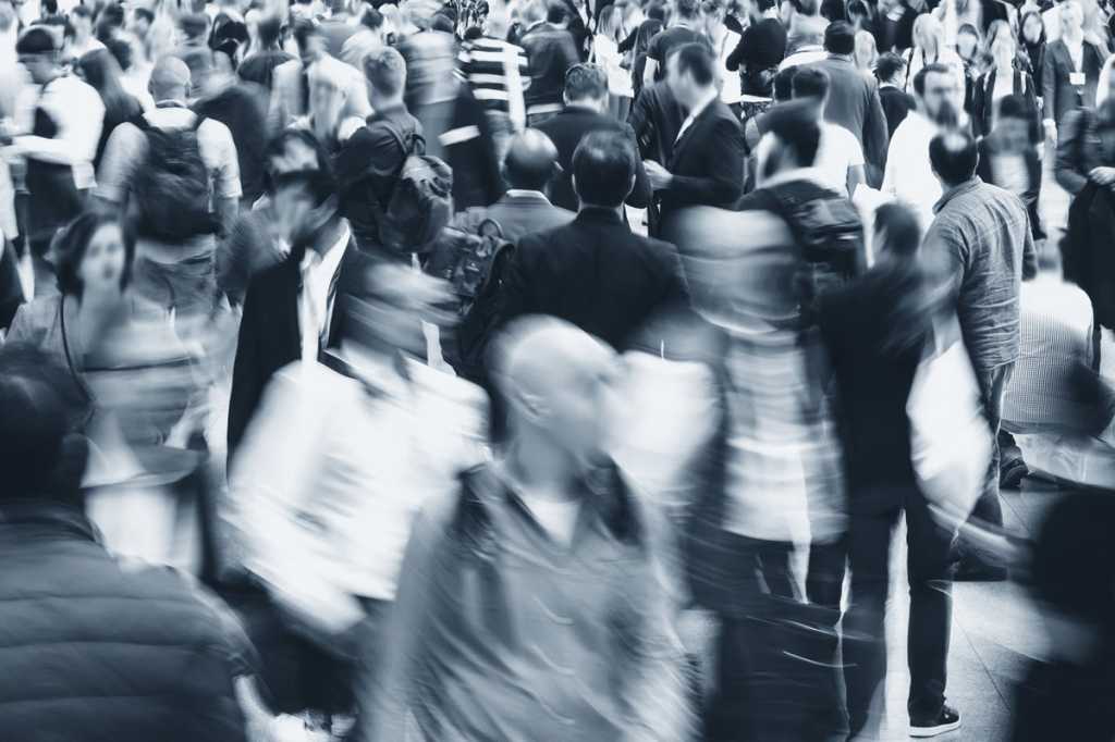 crowd blur people walking conference group diverse crowd