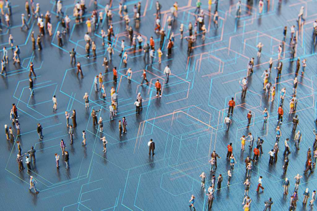 crowds of people on a networked grid of circuits