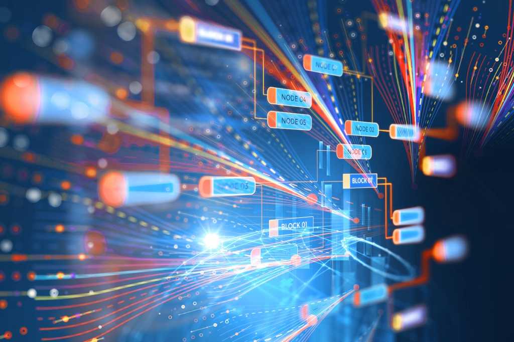 Abstract blockchain concept > Blocks / nodes / connections / transactions