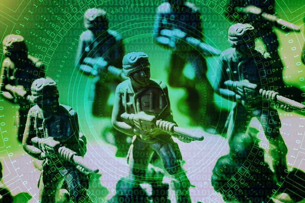 Toy soldiers + binary code / wargames / cyberwarfare