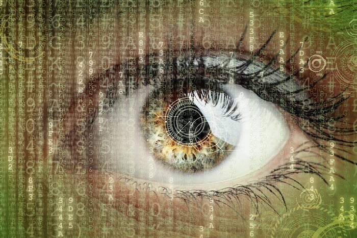 data science certification eye with raining binary numbers