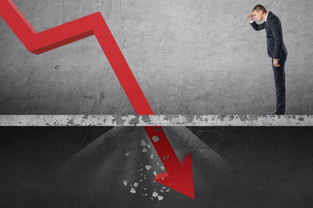 downward trend hot and cold up and down crash man with graph