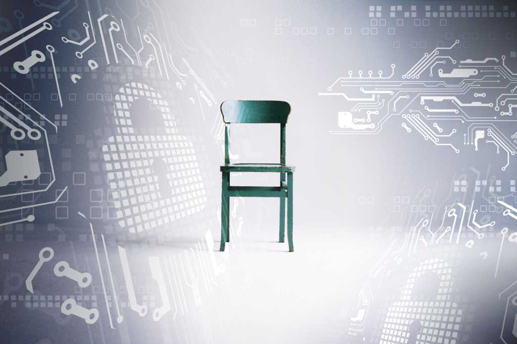 Job vacancy / security staffing problem  >  empty chair / abstract lock + circuit mechanisms