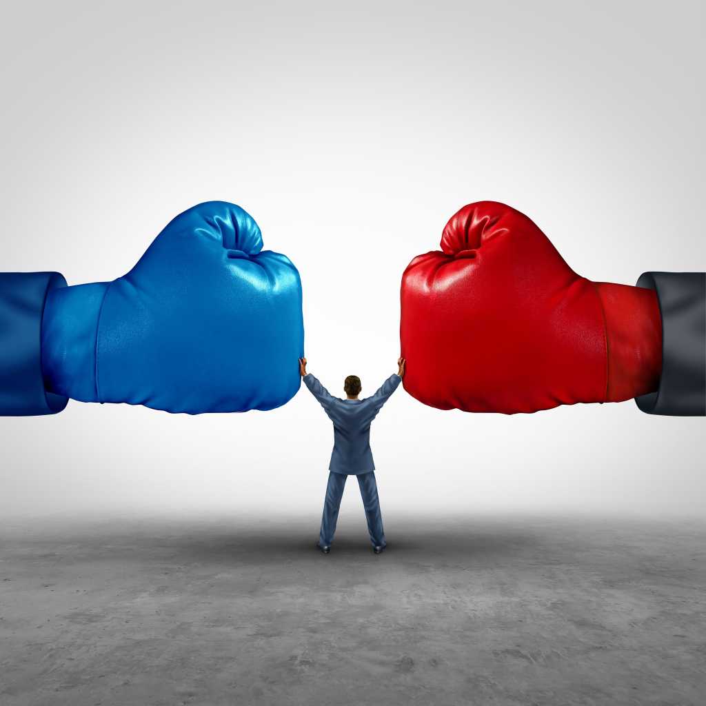 face off boxing battle man in the middle