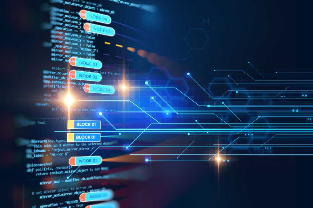 FinTech - financial technology - blockchain network - distributed ledger wireframe