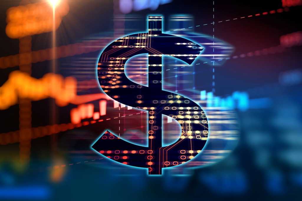 FinTech - Financial Technology - dollar sign, circuits, data