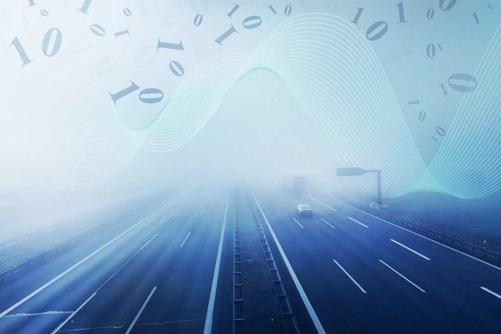 fog obscures the horizon beyond a highway / uncertainty / unknown future
