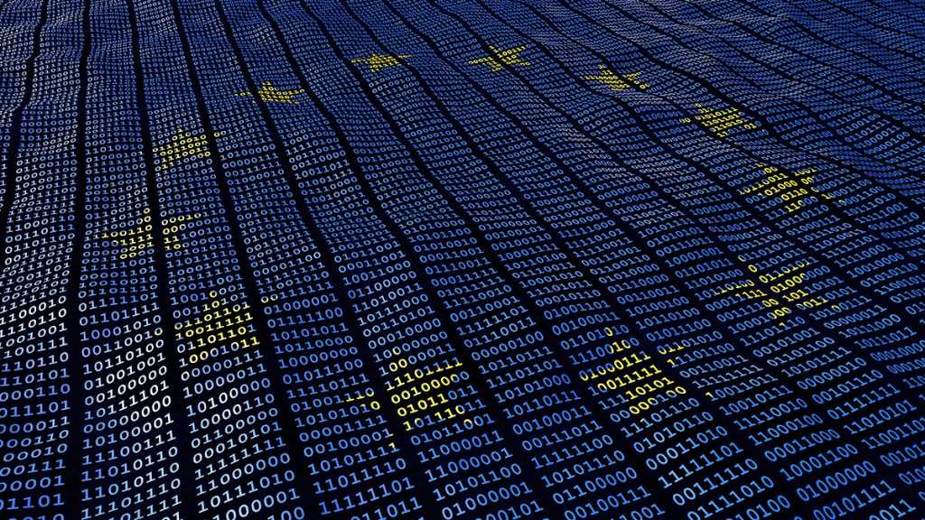 European Union [EU] flag and binary code