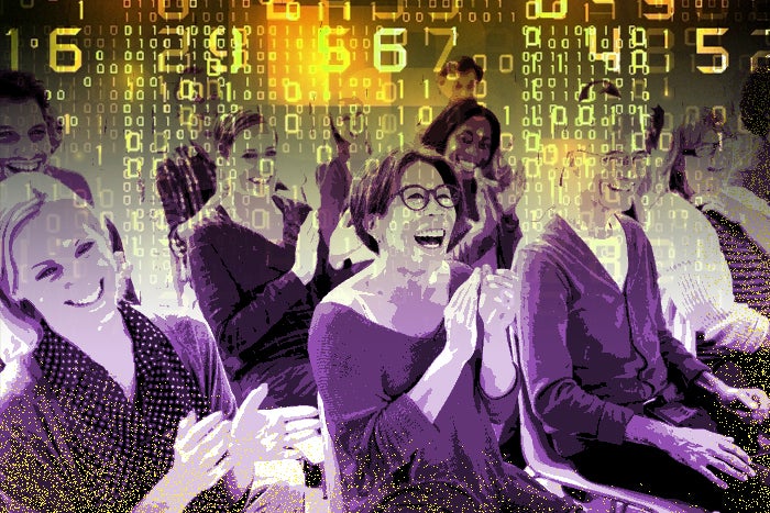 diverse group of women in audience with tech background