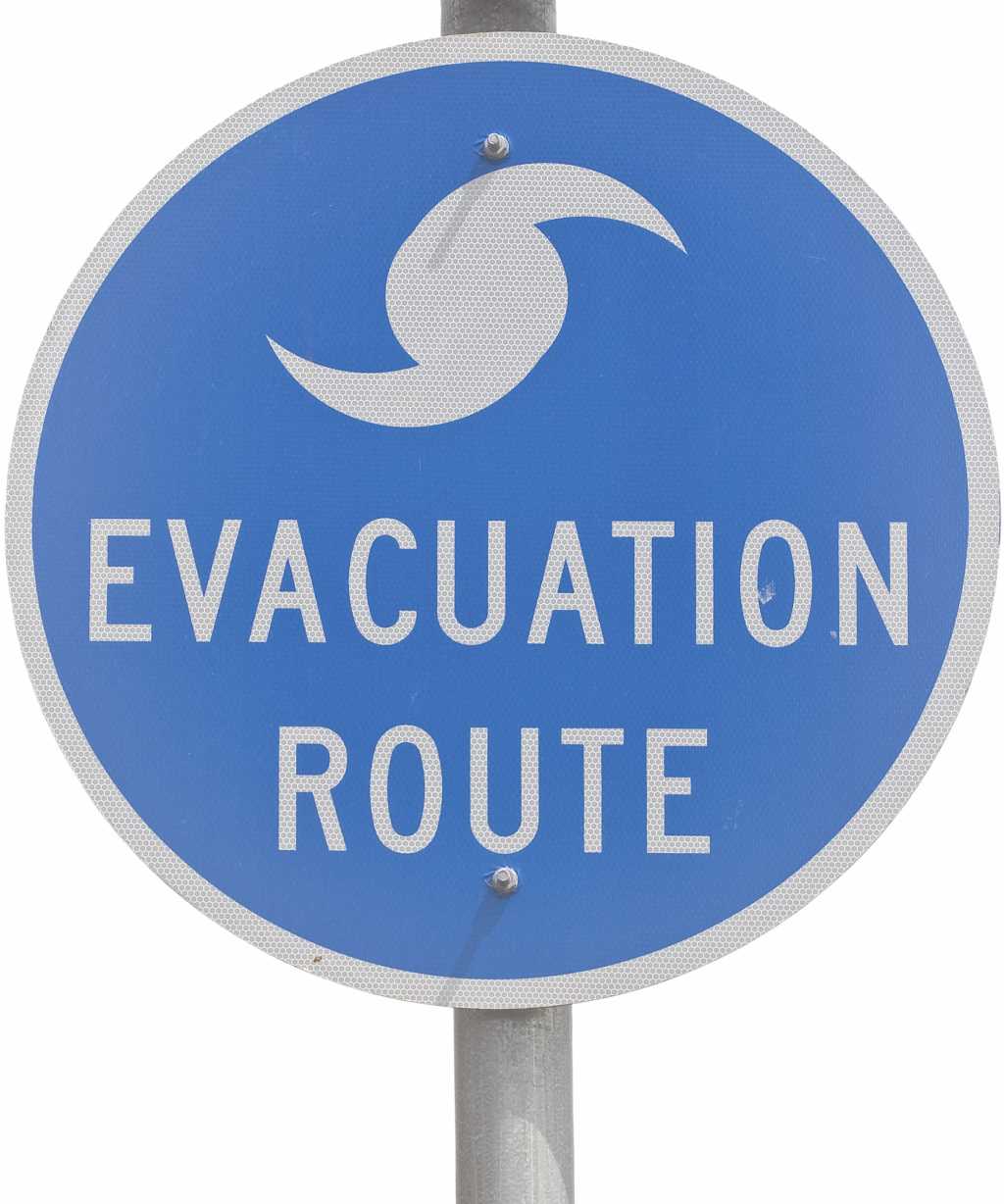 hurricane evacuation route sign 117239592