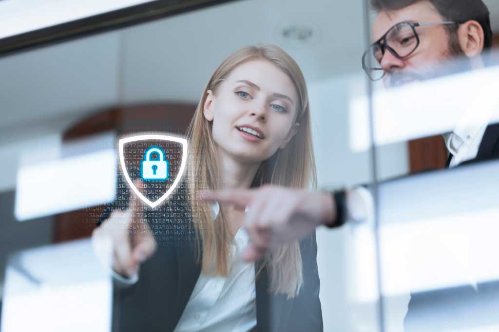 Woman executive with security lock