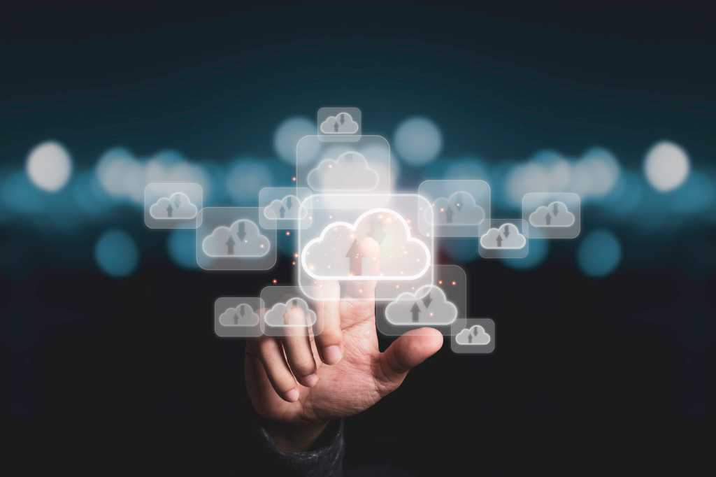 Hand touching to virtual artificial intelligence with cloud technology transformation and internet of thing