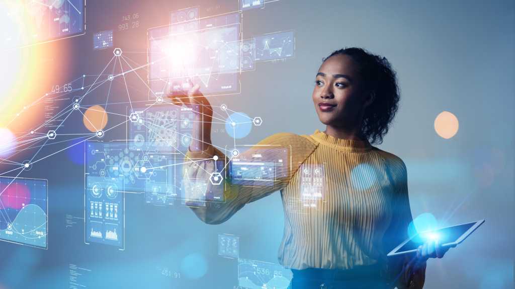 Digital transformation concept. System engineering. Binary code
