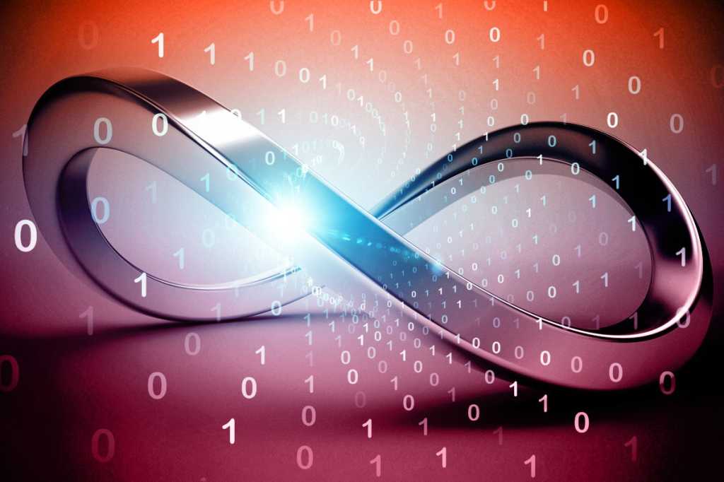 infinity symbol / continuous cycle / binary tunnel / digital transformation