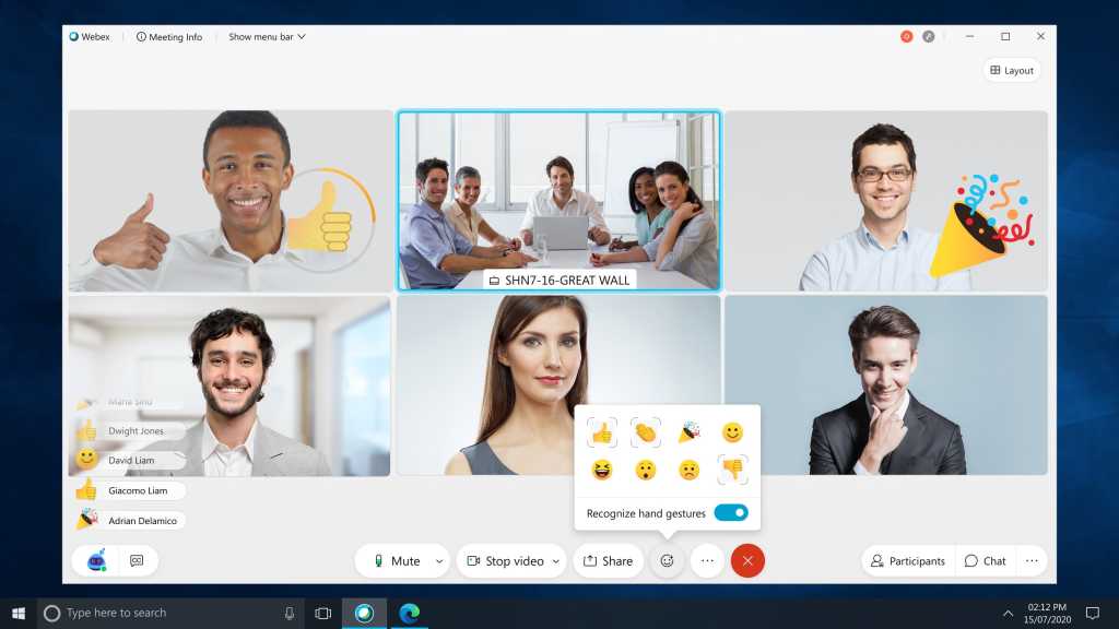 Webex in-meeting reaction hand gesture