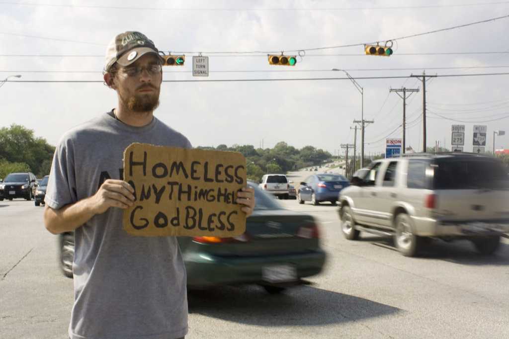 jobless unemployed panhandle beg