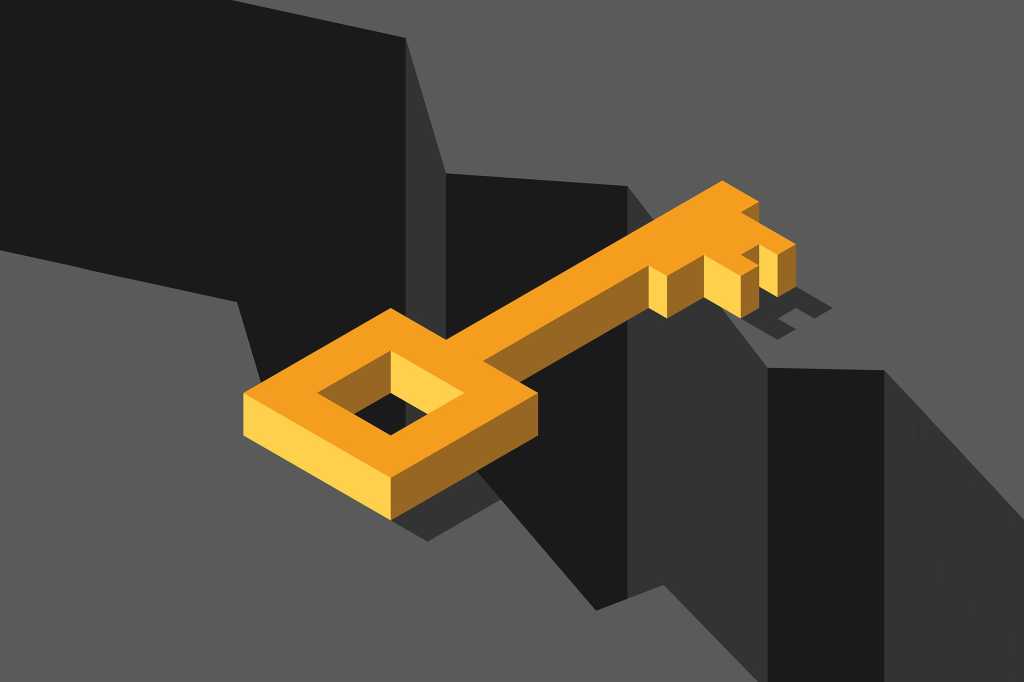 A key as a bridge, bridging a gap.