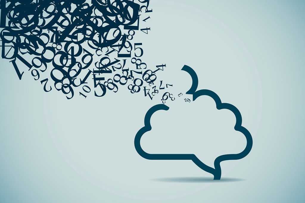 brain-shaped thought bubble showing flow of alphabetic characters
