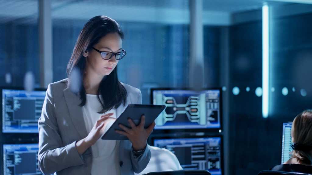 network security woman code monitor