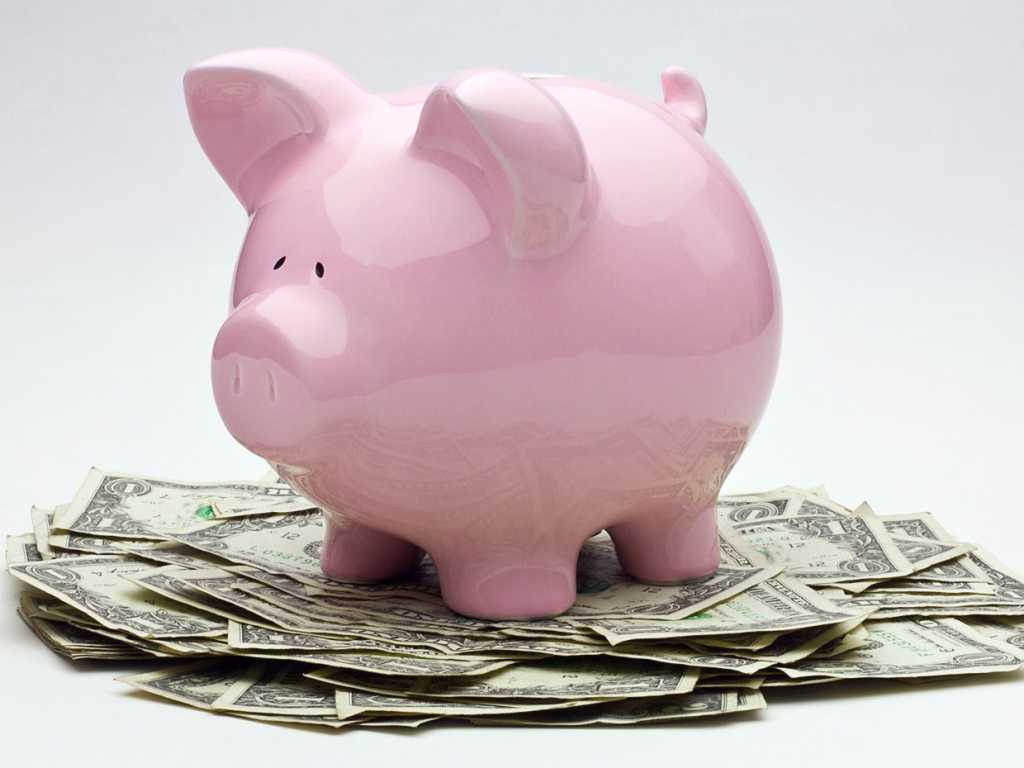 piggy bank one dollar bills money savings
