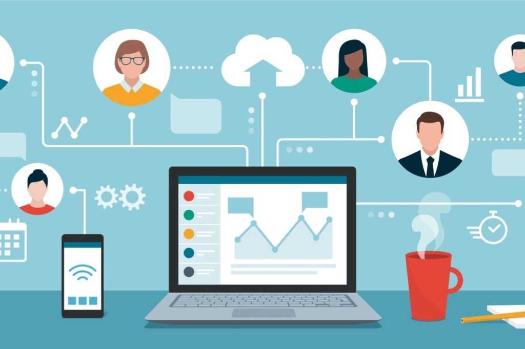 remote working and virtual business team vector id1215953761