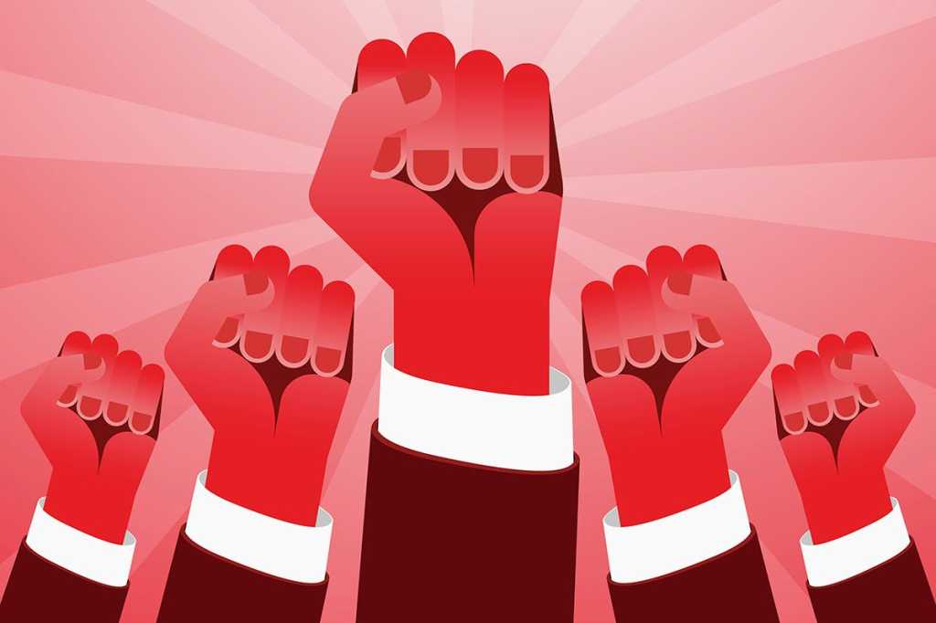 raised fists of solidarity and revolution