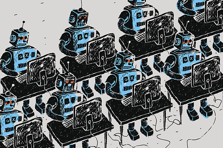 robots pc computers army desks work