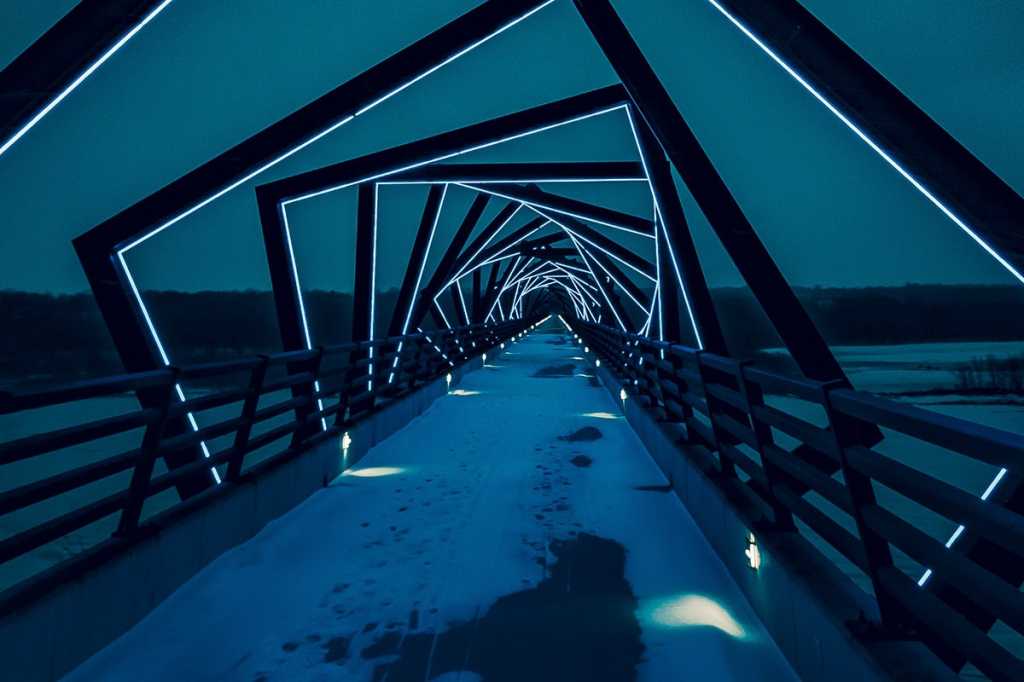 rotating square frames around a bridge path / future / change / transformation