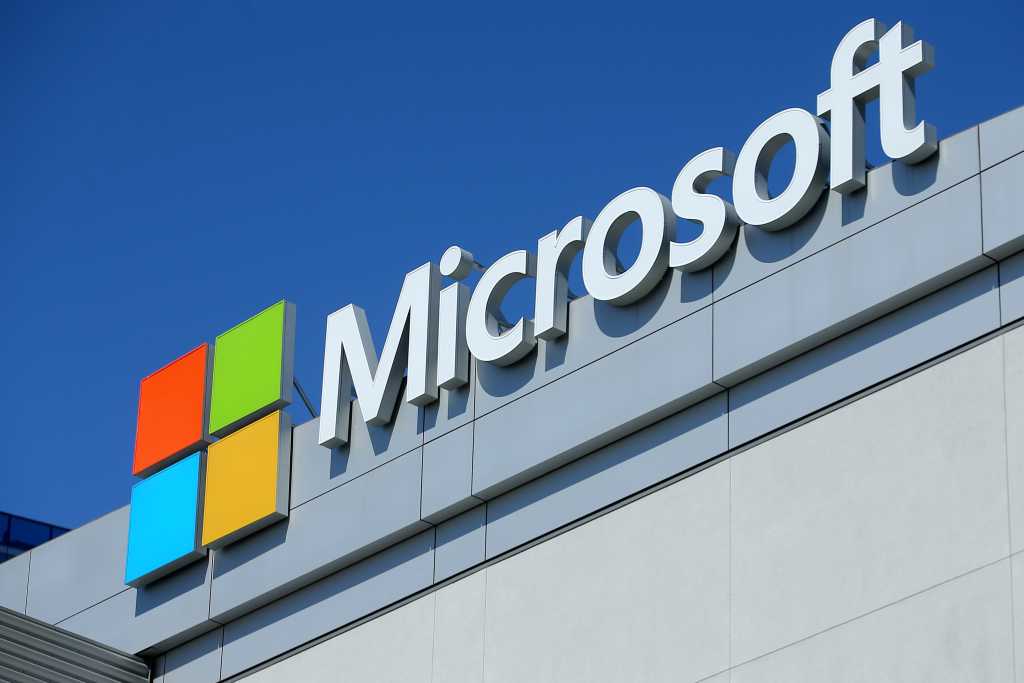 Microsoft corporate headquarters and logo