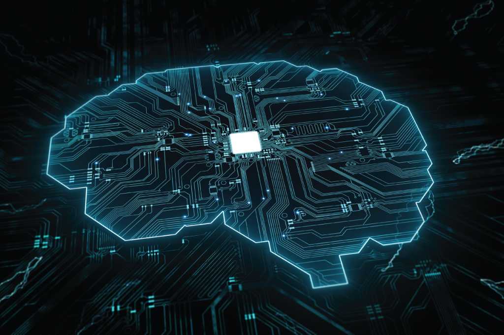 Artificial intelligence (AI), data mining, deep learning modern computer technologies. Futuristic Cyber Technology Innovation. Brain representing artificial intelligence with printed circuit board (