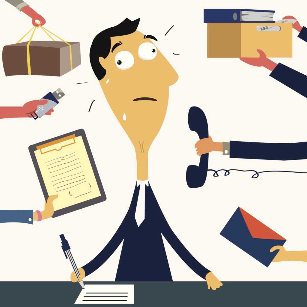 stressed man busy over worked overload burdened